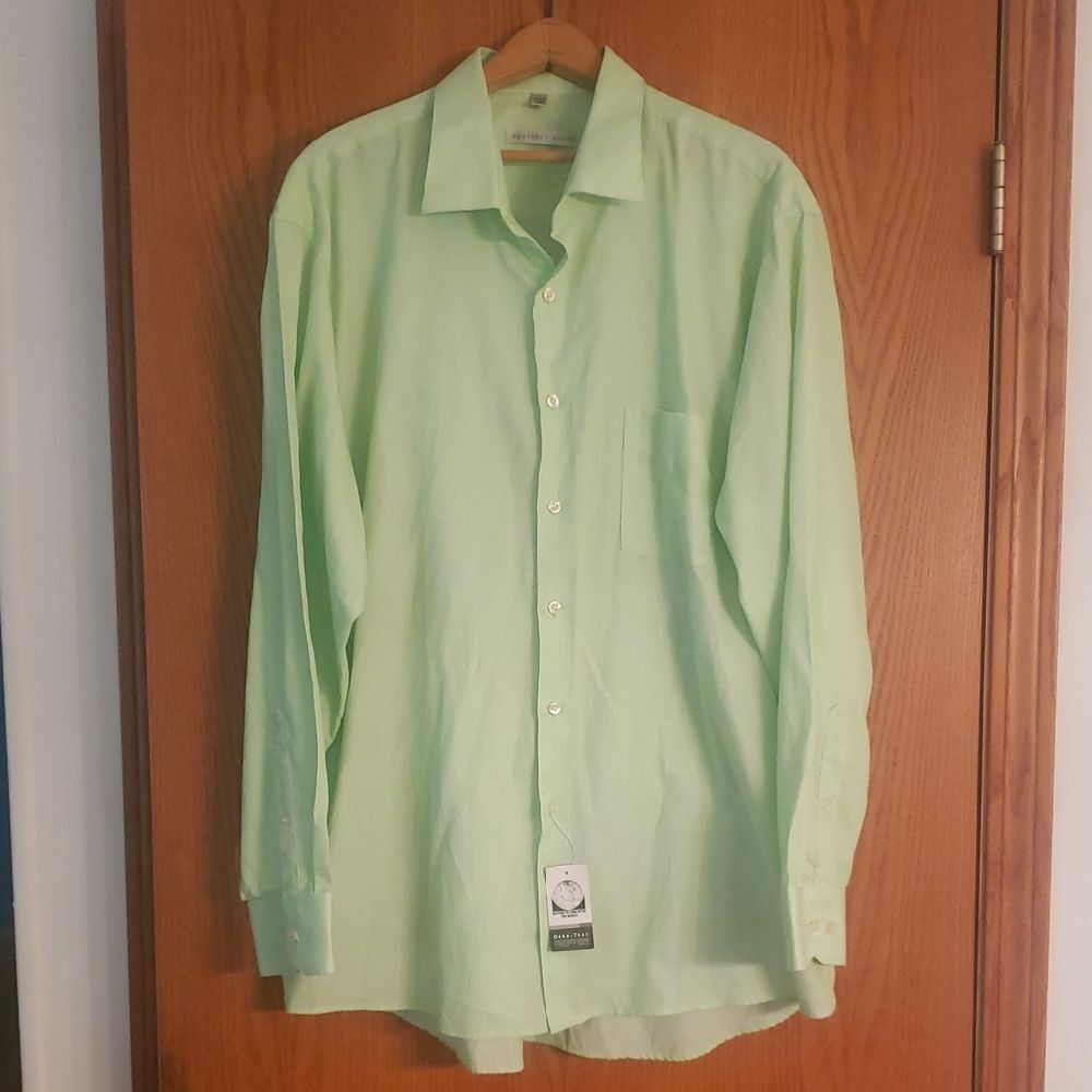 NWT Geoffrey Beene Green Pinstripe Dress Shirt - Neck Sz 18